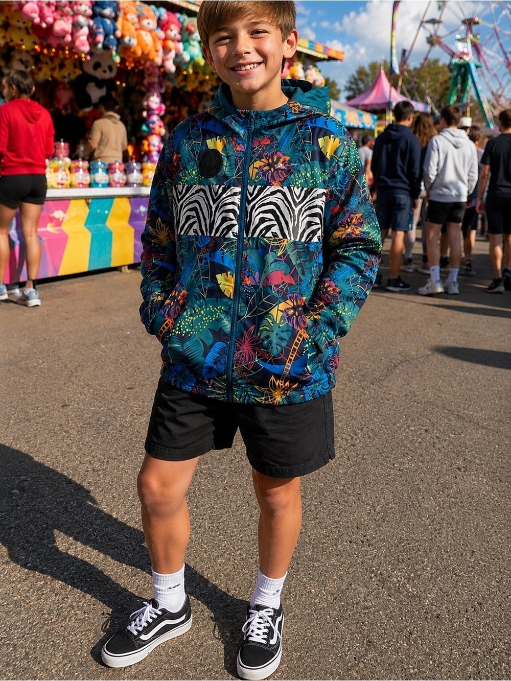 Adidas x Disney Lion King Windbreaker Jacket Youth L 14/16 Hooded Tropical Print